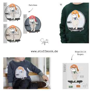 Patch / Aufnäher  - Skater Bär - Streifen ohne Text